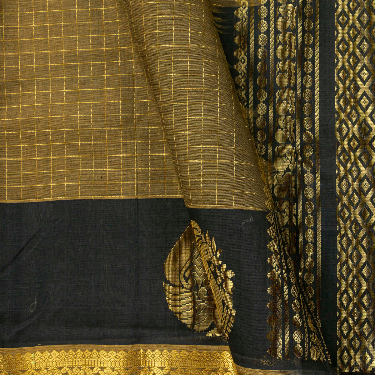 Mustard And Black Kanchi Silk Cotton Saree For Party Wear VP SC 221