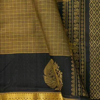 Mustard And Black Kanchi Silk Cotton Saree For Party Wear VP SC 221