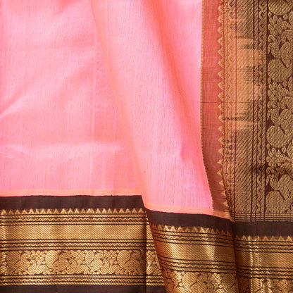 Lotus Pink And Brown Kanchi Silk Cotton Saree For Festive Wear VP SC 207