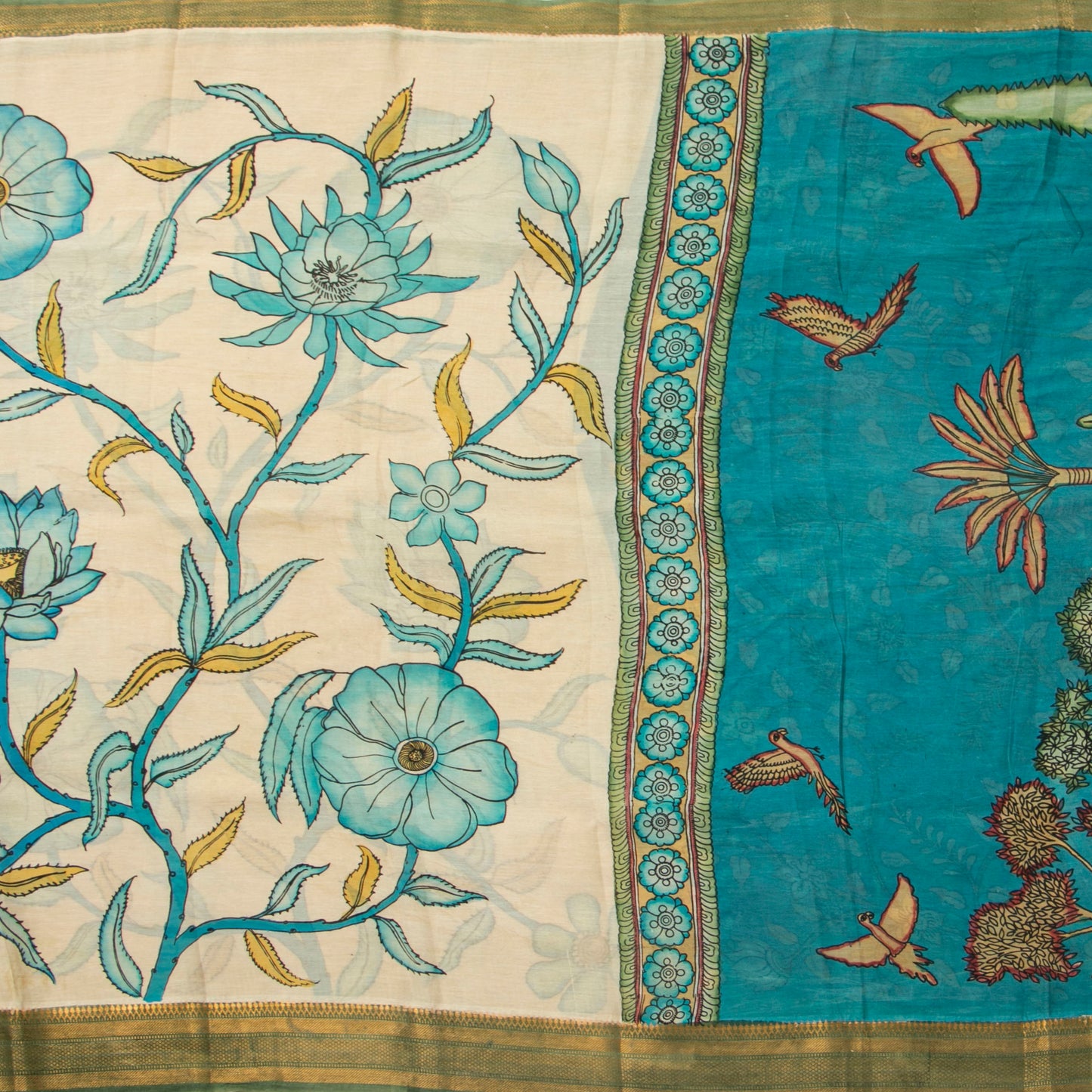 Off White Handpainted Kalamkari Bangalore Silk Saree For Office Wear KBS VSR 116