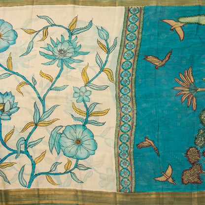 Off White Handpainted Kalamkari Bangalore Silk Saree For Office Wear KBS VSR 116