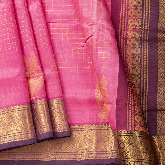 Pink And Deep Purple Kanchi Silk Cotton Saree For Festive Wear VP SC 220