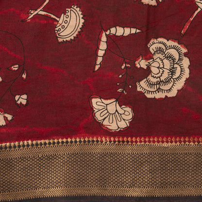 Handpainted Striped Kalamkari Bangalore Silk Saree in Maroon For Party Wear KBS VSR 105
