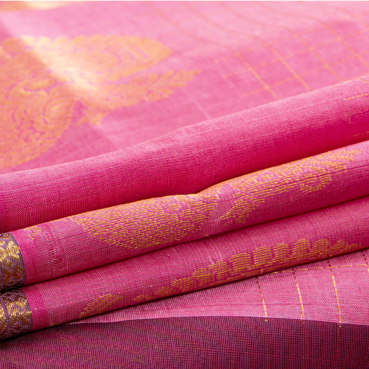 Pink And Deep Purple Kanchi Silk Cotton Saree For Festive Wear VP SC 220