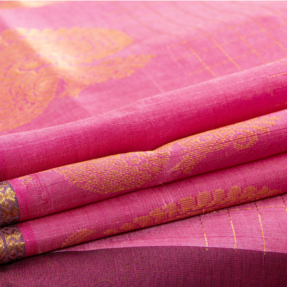 Pink And Deep Purple Kanchi Silk Cotton Saree For Festive Wear VP SC 220