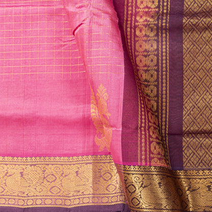 Pink And Deep Purple Kanchi Silk Cotton Saree For Festive Wear VP SC 220