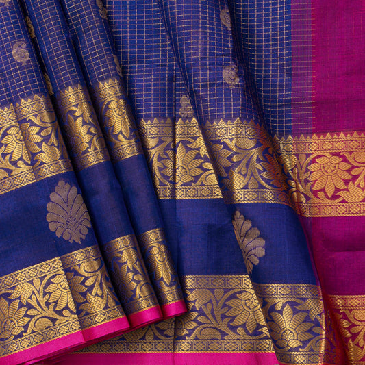 Royal Blue And Magenta Kanchi Silk Cotton Saree For Festive Wear VP SC 200