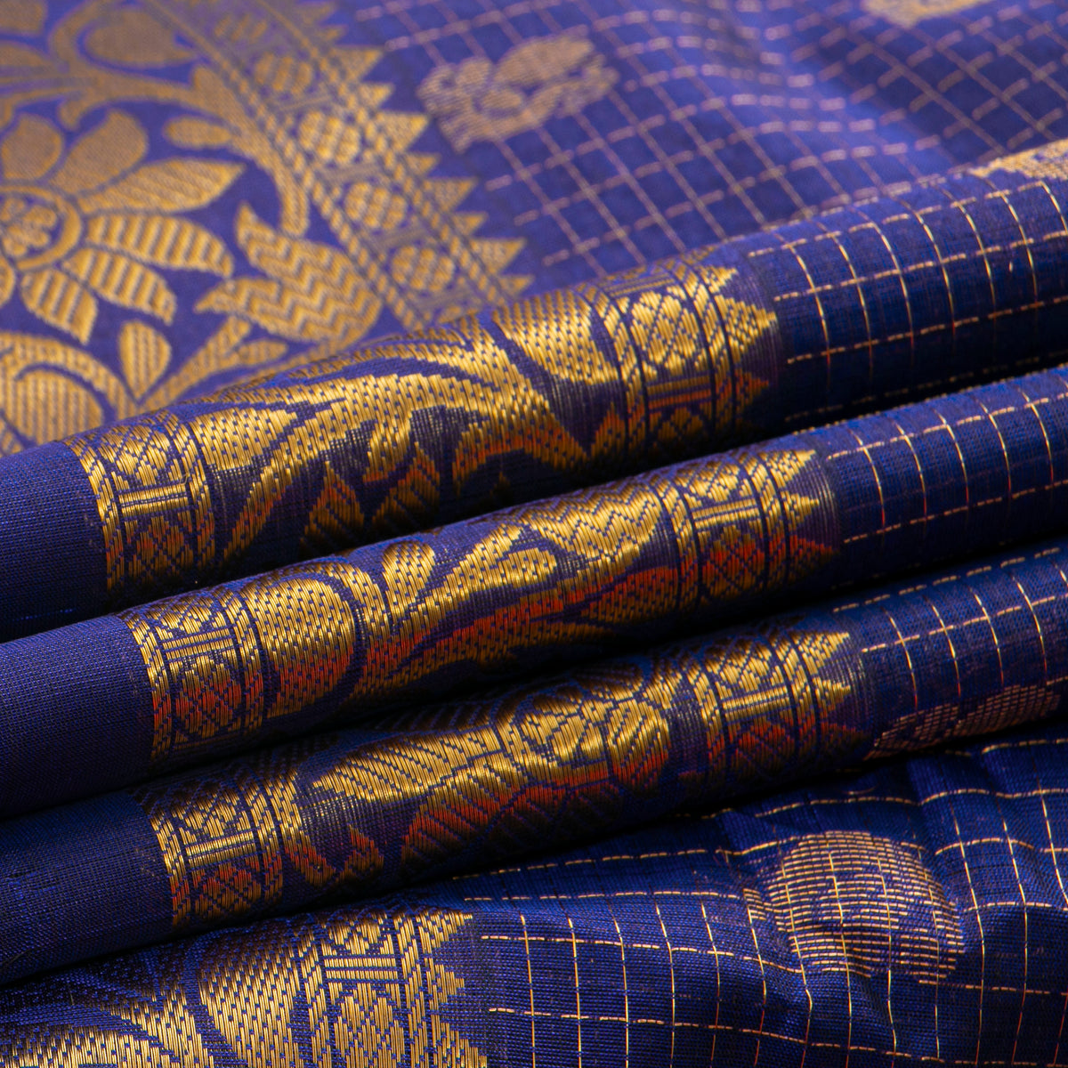 Royal Blue And Magenta Kanchi Silk Cotton Saree For Festive Wear VP SC 200