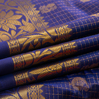 Royal Blue And Magenta Kanchi Silk Cotton Saree For Festive Wear VP SC 200