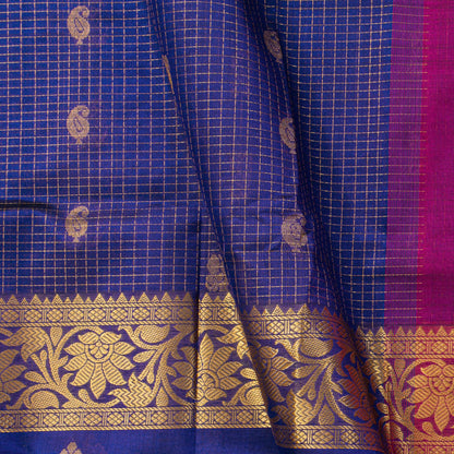 Royal Blue And Magenta Kanchi Silk Cotton Saree For Festive Wear VP SC 200