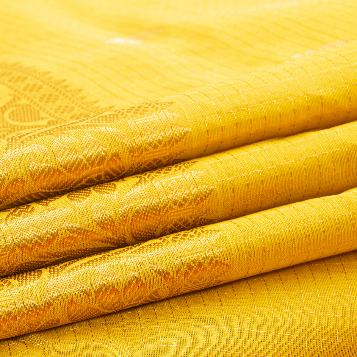 Yellow And Pink Kanchi Silk Cotton Saree With Zari Checks For Festive Wear VP SC 201