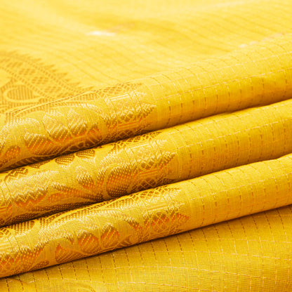 Yellow And Pink Kanchi Silk Cotton Saree With Zari Checks For Festive Wear VP SC 201