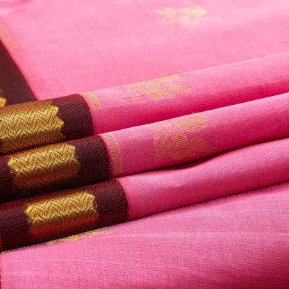 Lotus Pink And Red Kanchi Silk Cotton Saree For Festive Wear VP SC 188