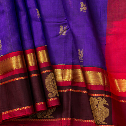 Violet And Red Kanchi Silk Cotton Saree For Festive Wear VP SC 187