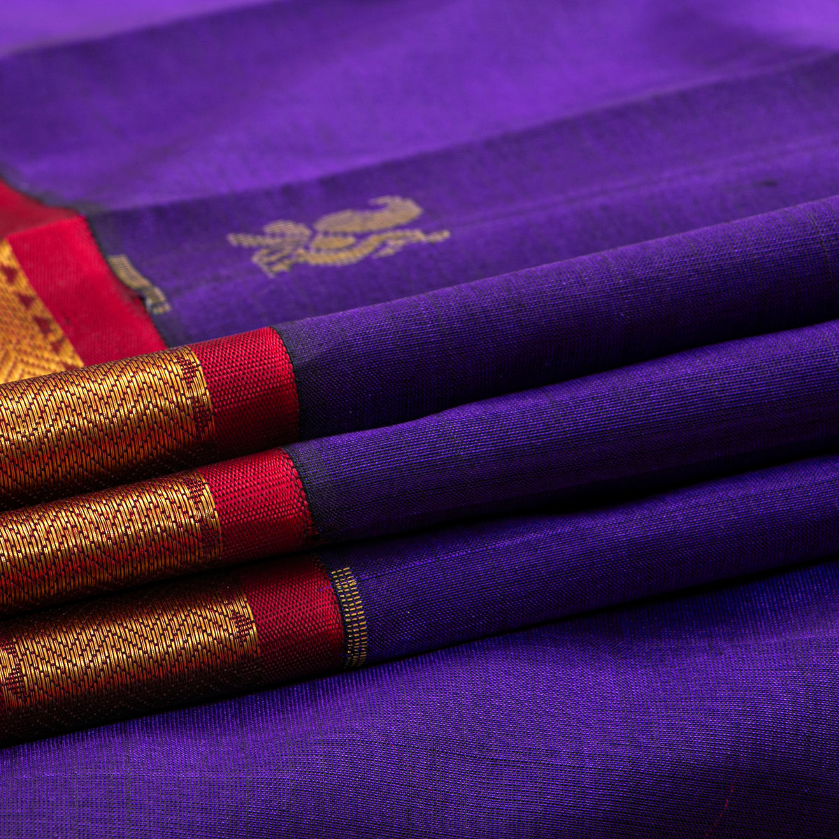 Violet And Red Kanchi Silk Cotton Saree For Festive Wear VP SC 187
