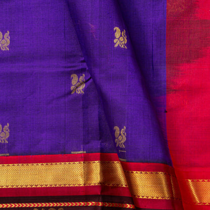Violet And Red Kanchi Silk Cotton Saree For Festive Wear VP SC 187