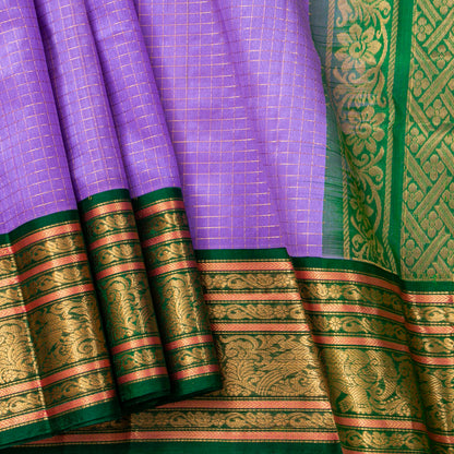 Lilac And Green Kanchi Silk Cotton Saree For Festive Wear VP SC 217