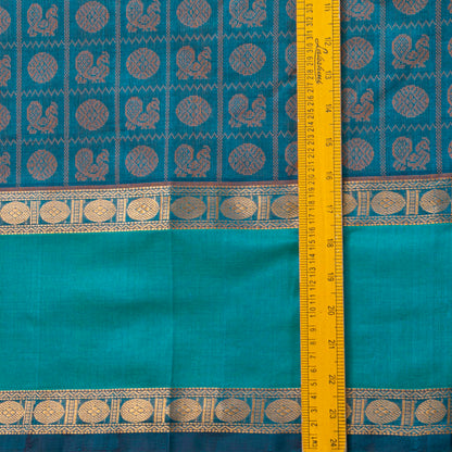 Teal And Turquoise Kanchi Silk Cotton Saree For Festive Wear VP SC 191