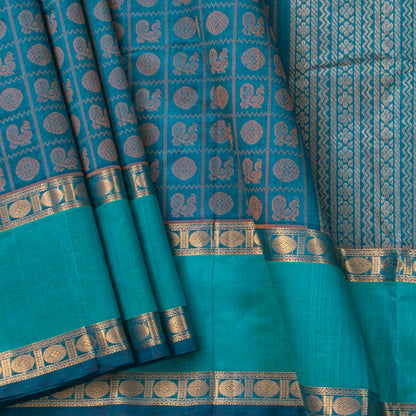 Teal And Turquoise Kanchi Silk Cotton Saree For Festive Wear VP SC 191