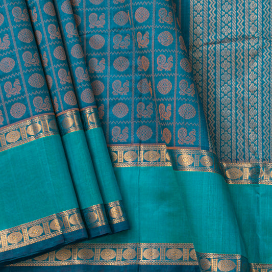 Teal And Turquoise Kanchi Silk Cotton Saree For Festive Wear VP SC 191