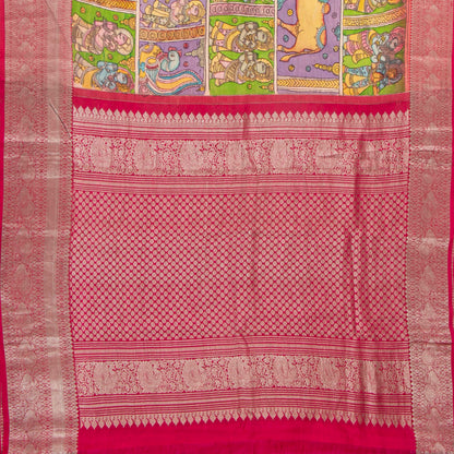 Vamana Avatar Themed Green Handpainted Kalamkari Kanchipuram Silk Saree For Festive Wear PV VSR KK 111