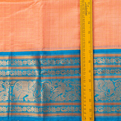 Peach And Ananda Blue Kanchi Silk Cotton Saree For Festive Wear VP SC 216