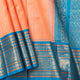 Peach And Ananda Blue Kanchi Silk Cotton Saree For Festive Wear VP SC 216