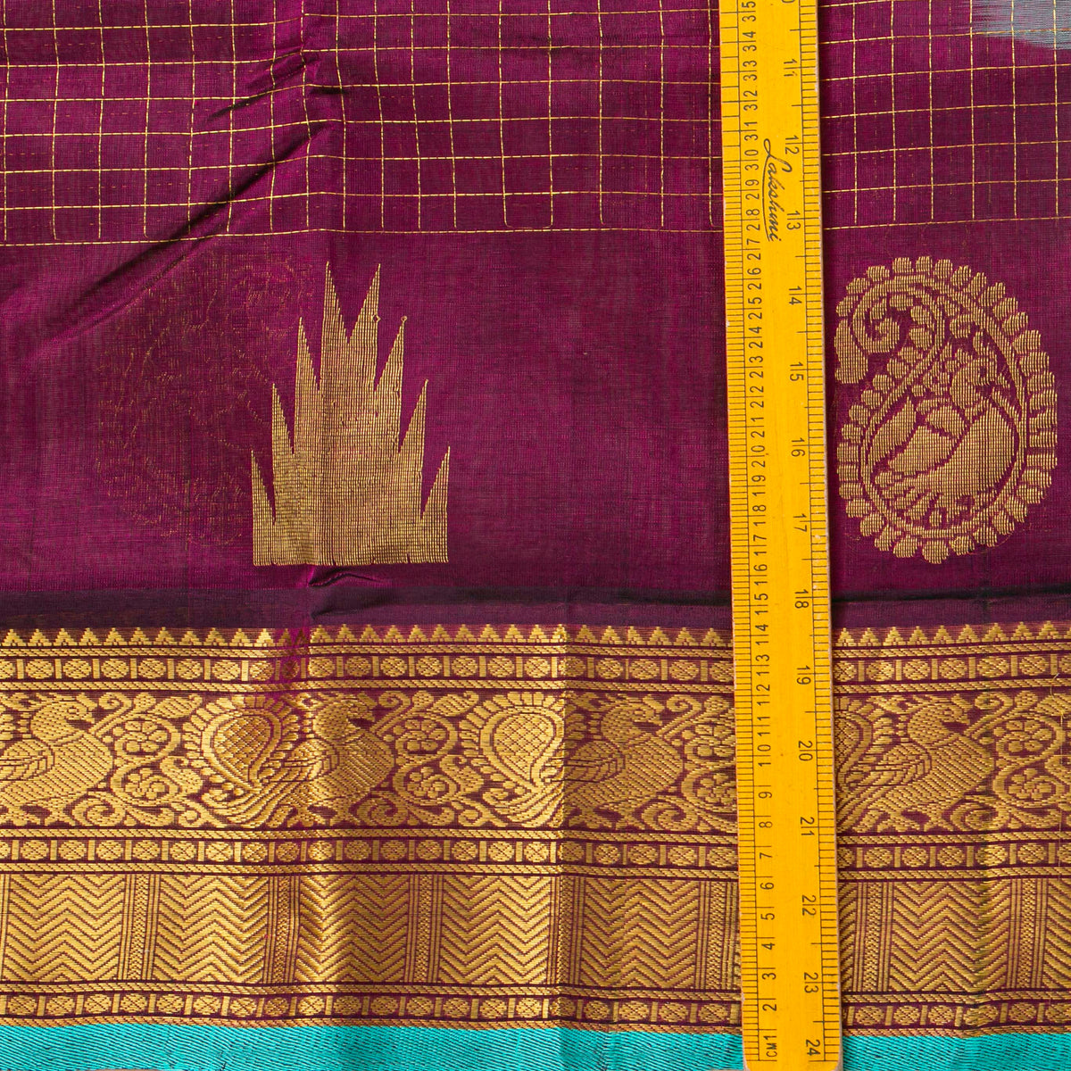 Deep Purple And Turquoise Kanchi Silk Cotton Saree For Festive Wear VP SC 222