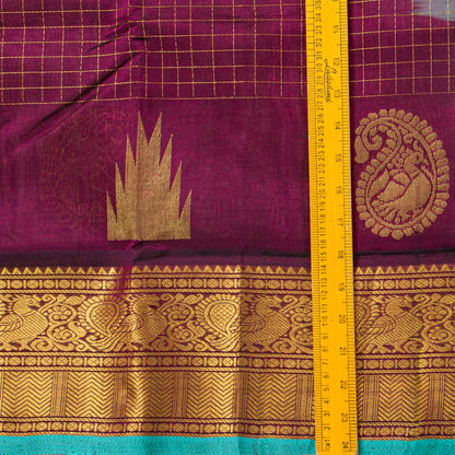 Deep Purple And Turquoise Kanchi Silk Cotton Saree For Festive Wear VP SC 222