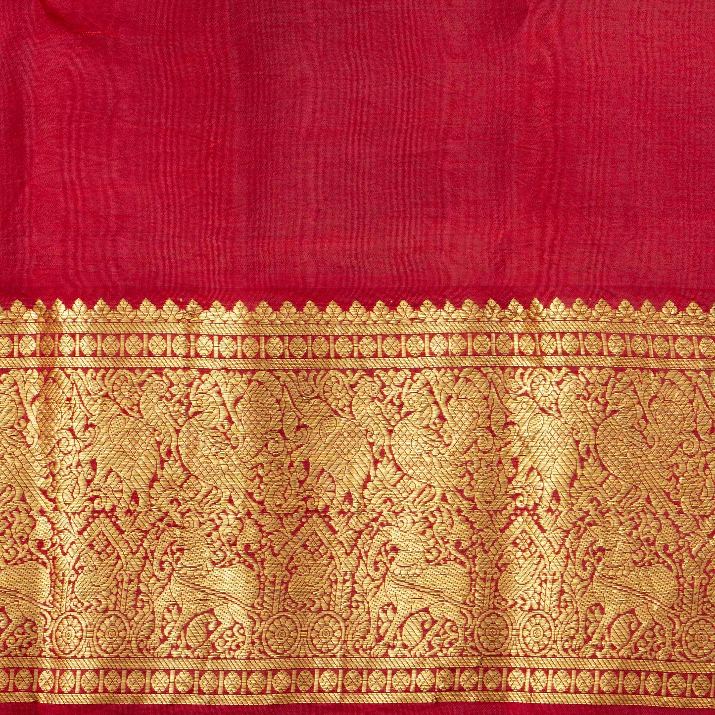 Red Handpainted Kalamkari Kanchipuram Silk Saree With Krishna Leela Theme And Ganga Jamuna Border For Festive Wear VSR KK 107