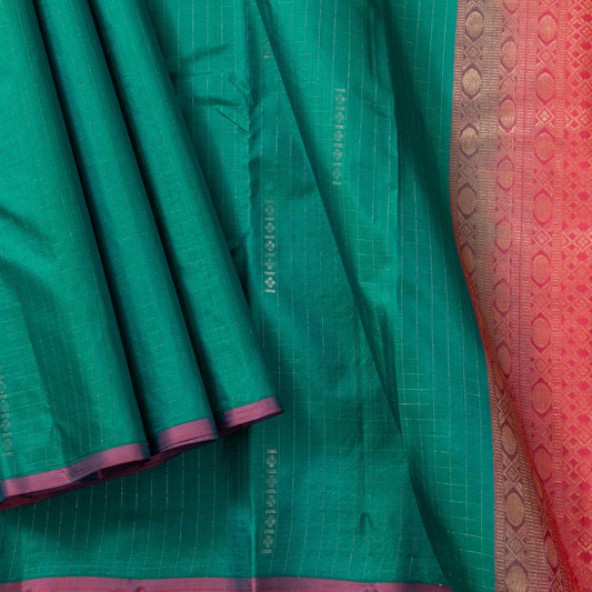 Green And Pink Borderless Kanchipuram Soft Silk Saree For Festive Wear PV RSP 194