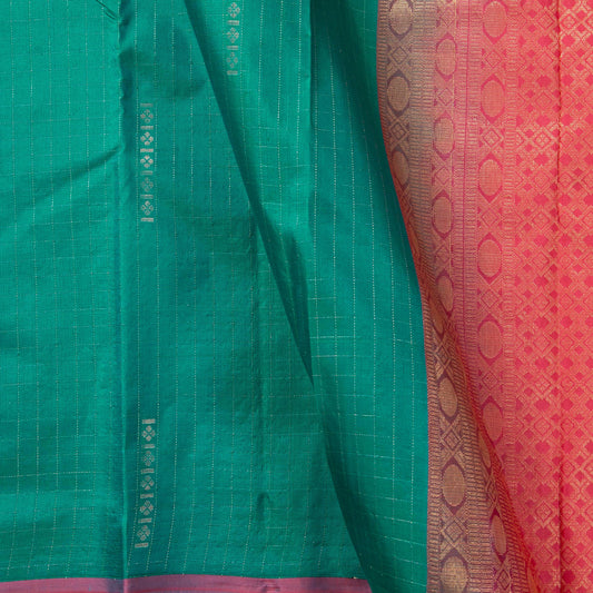 Green And Pink Borderless Kanchipuram Soft Silk Saree For Festive Wear PV RSP 194