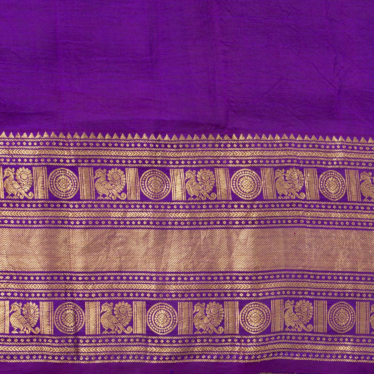 Yellow And Purple Handpainted Kalamkari Kanchipuram Silk Saree With Krishna Leela Theme For Festive Wear VSR KK 109