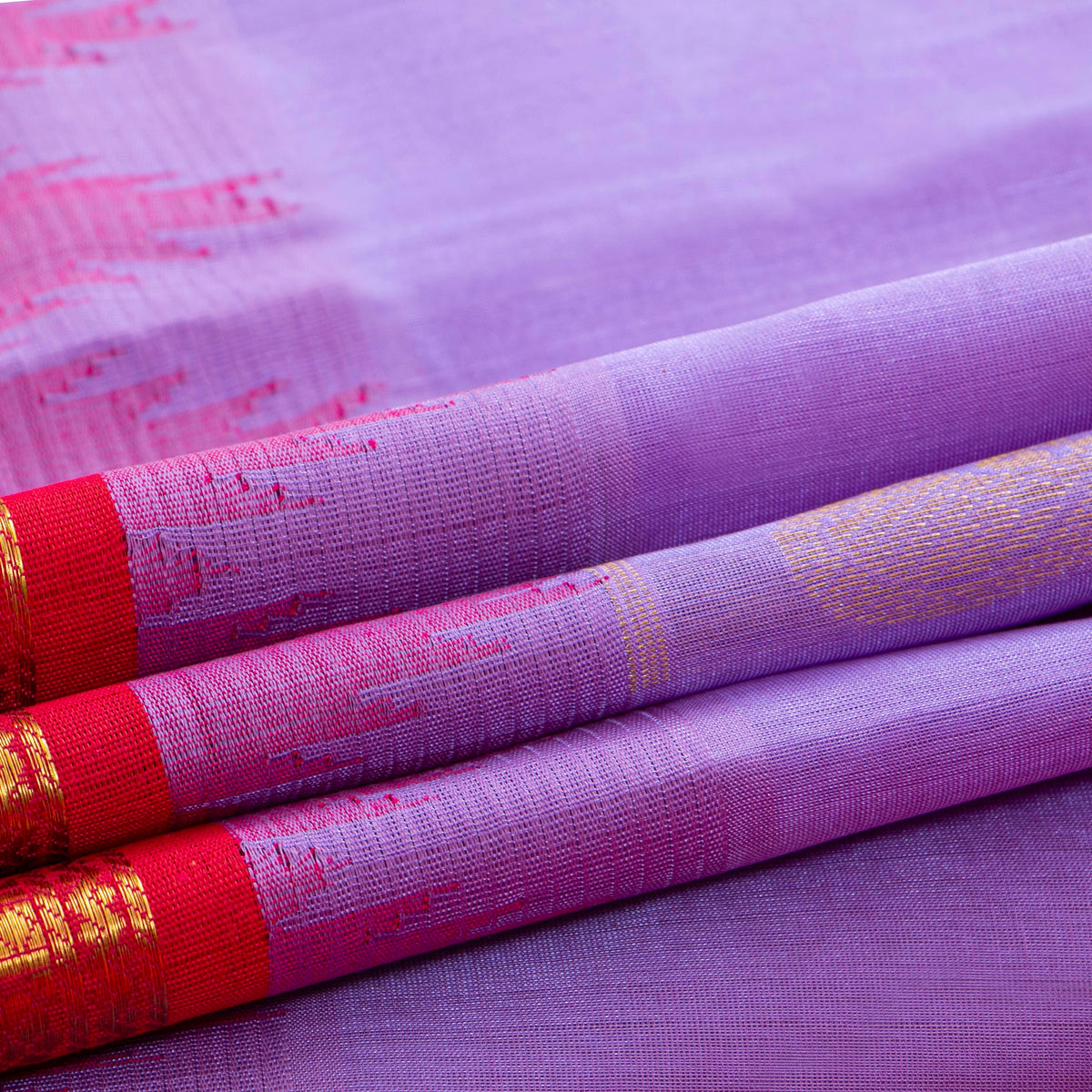 Lavender And Pink Kanchi Silk Cotton Saree With Temple Korvai Border For Festive Wear VP SC 182