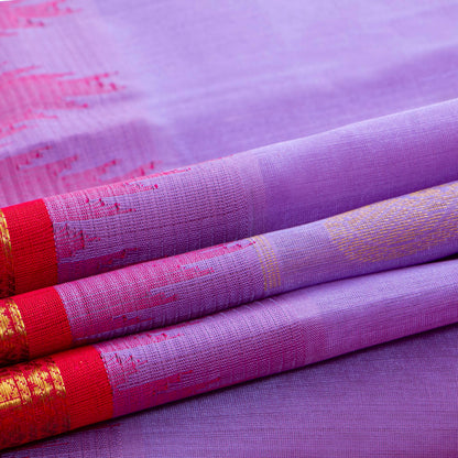 Lavender And Pink Kanchi Silk Cotton Saree With Temple Korvai Border For Festive Wear VP SC 182