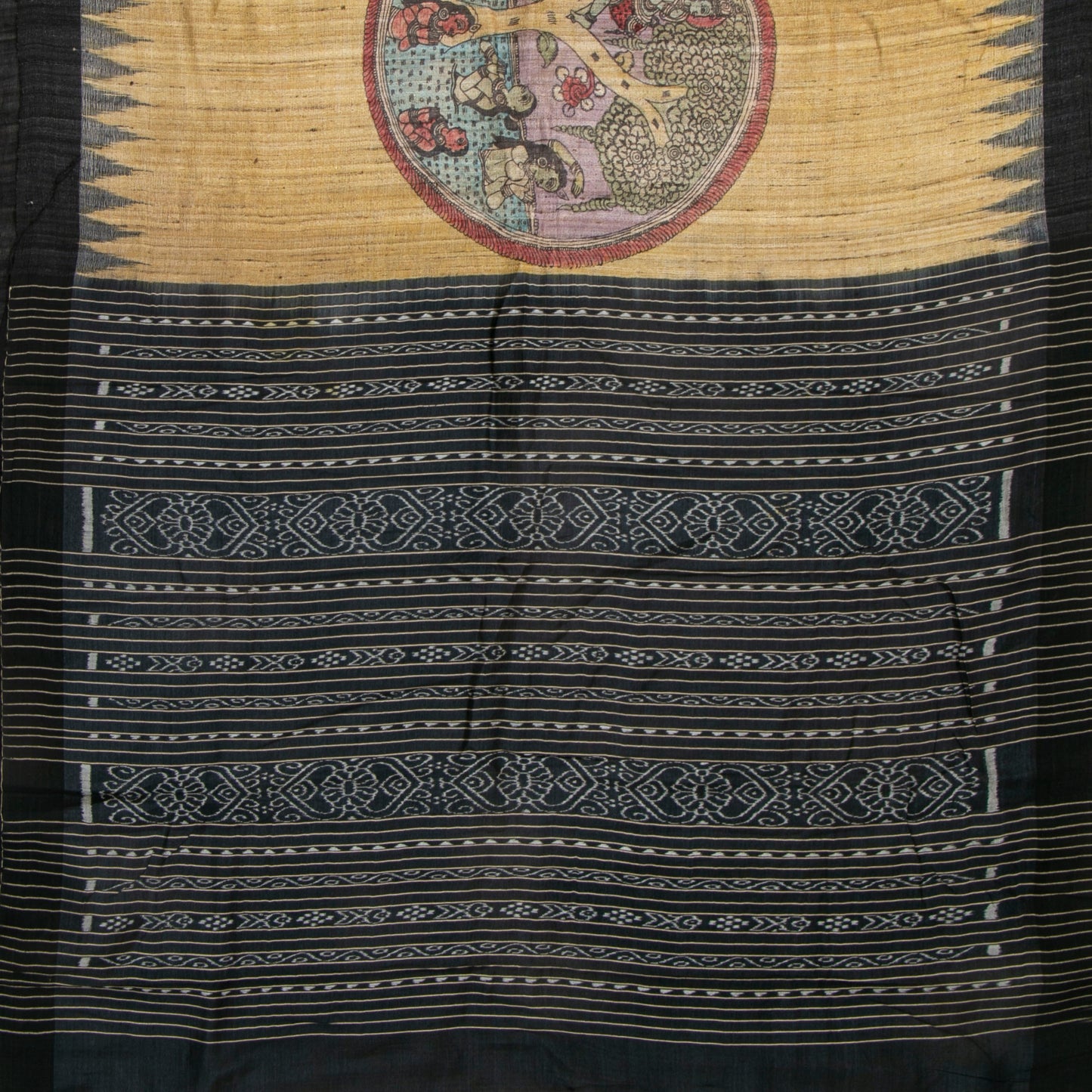 Beige Handpainted Kalamkari Gicha Tussar Silk Saree With Krishna Leela Theme For Office Wear PTK VSR 139