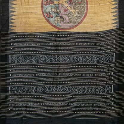 Beige Handpainted Kalamkari Gicha Tussar Silk Saree With Krishna Leela Theme For Office Wear PTK VSR 139
