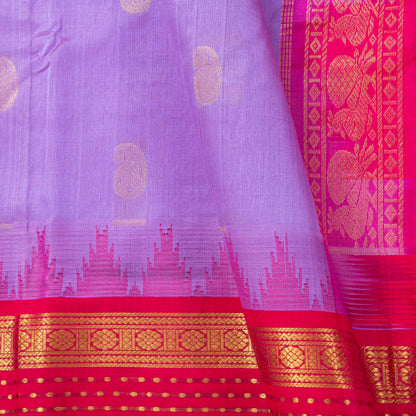 Lavender And Pink Kanchi Silk Cotton Saree With Temple Korvai Border For Festive Wear VP SC 182