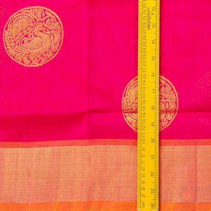 Pink And Mustard Kanchi Silk Cotton Saree For Festive Wear VP SC 264