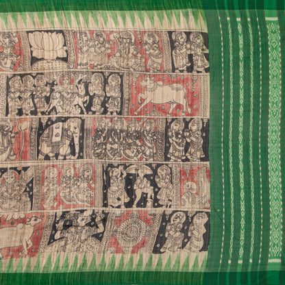 Beige, Maroon And Green Handpainted Kalamkari Gicha Tussar Silk Saree In Dasavatharam Theme For Festive Wear PTK VSR 138