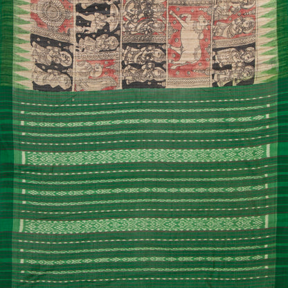 Beige, Maroon And Green Handpainted Kalamkari Gicha Tussar Silk Saree In Dasavatharam Theme For Festive Wear PTK VSR 138