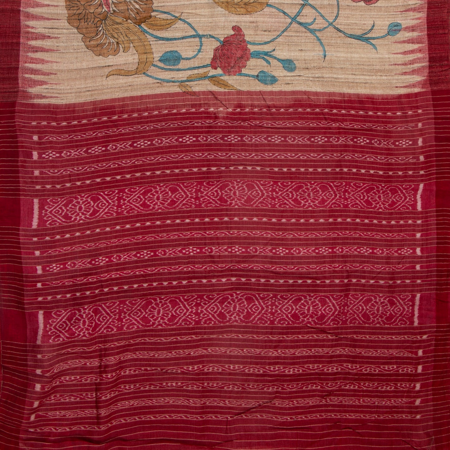 Pink Handpainted Kalamkari Gicha Tussar Silk Saree With Ikkat Pallu For Office Wear PTK VSR 137