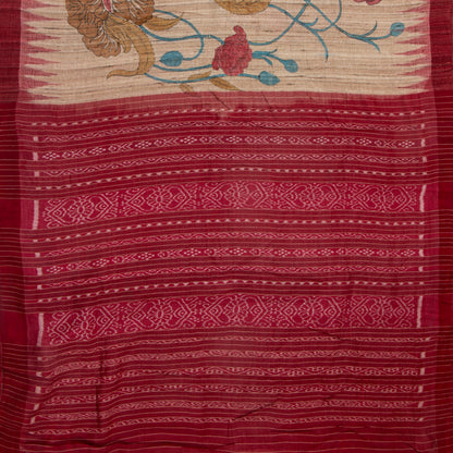 Pink Handpainted Kalamkari Gicha Tussar Silk Saree With Ikkat Pallu For Office Wear PTK VSR 137