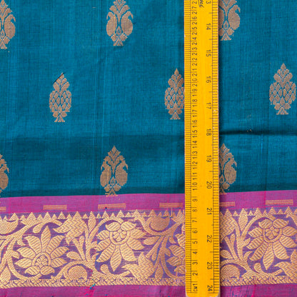 Teal And Magenta Kanchi Silk Cotton Saree For Festive Wear VP SC 215