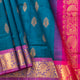Teal And Magenta Kanchi Silk Cotton Saree For Festive Wear VP SC 215