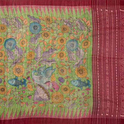 Green Handpainted Kalamkari Gicha Tussar Silk Saree For Party Wear PTK VSR 142