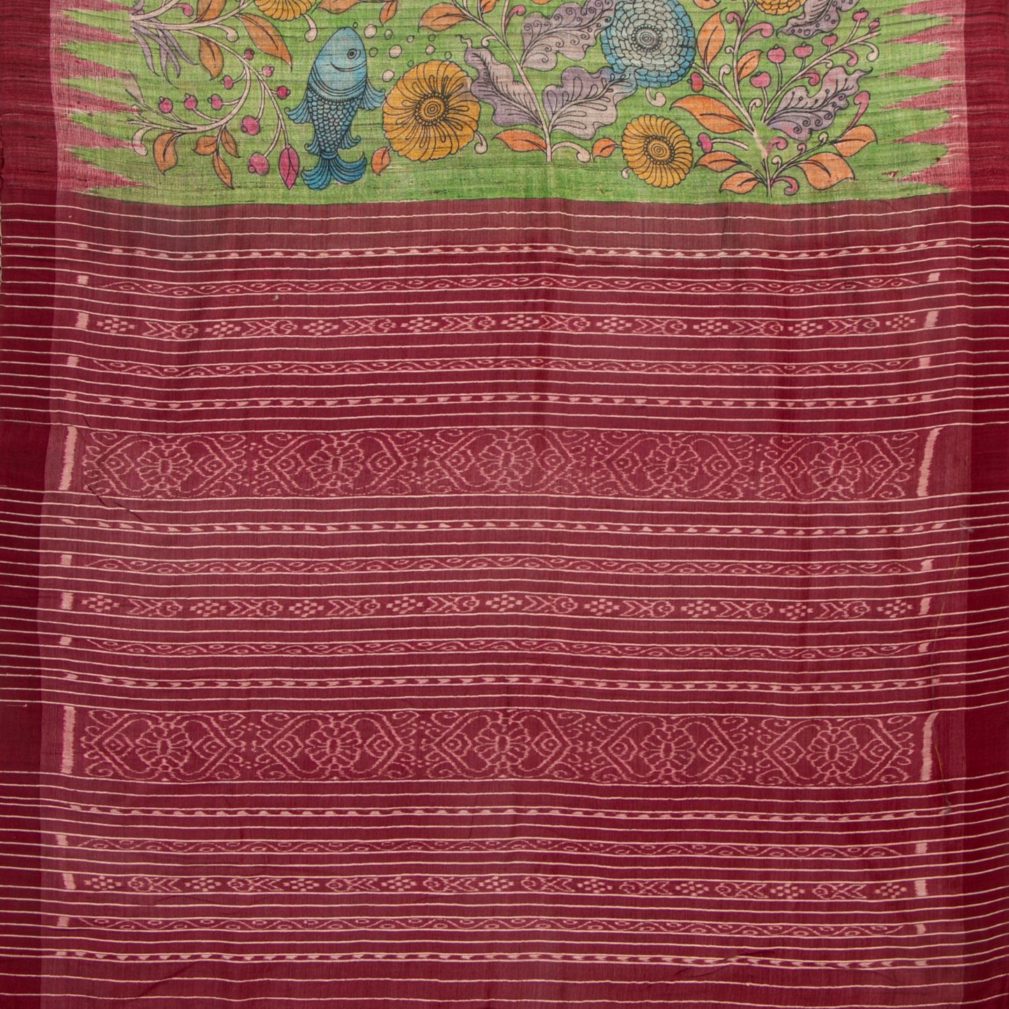 Green Handpainted Kalamkari Gicha Tussar Silk Saree For Party Wear PTK VSR 142