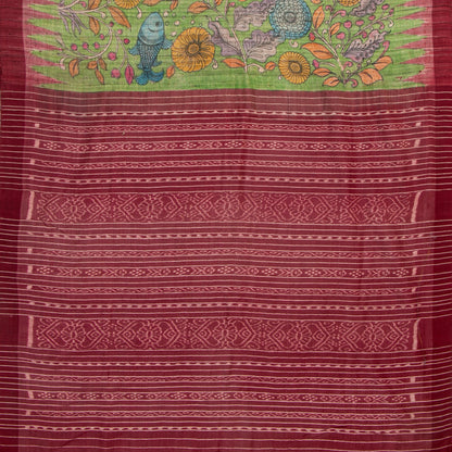 Green Handpainted Kalamkari Gicha Tussar Silk Saree For Party Wear PTK VSR 142