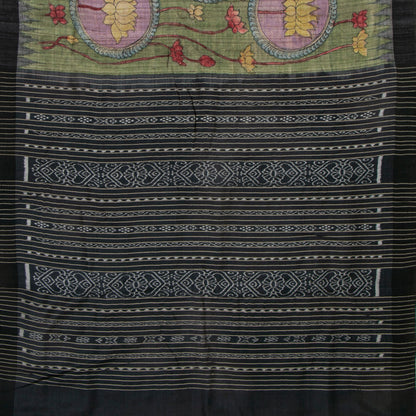 Green Handpainted Kalamkari Gicha Tussar Silk Saree With Ikkat Pallu For Office Wear PTK VSR 136