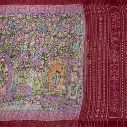 Mauve Handpainted Kalamkari Gicha Tussar Silk Saree With Wedding Theme For Office Wear PTK VSR 140